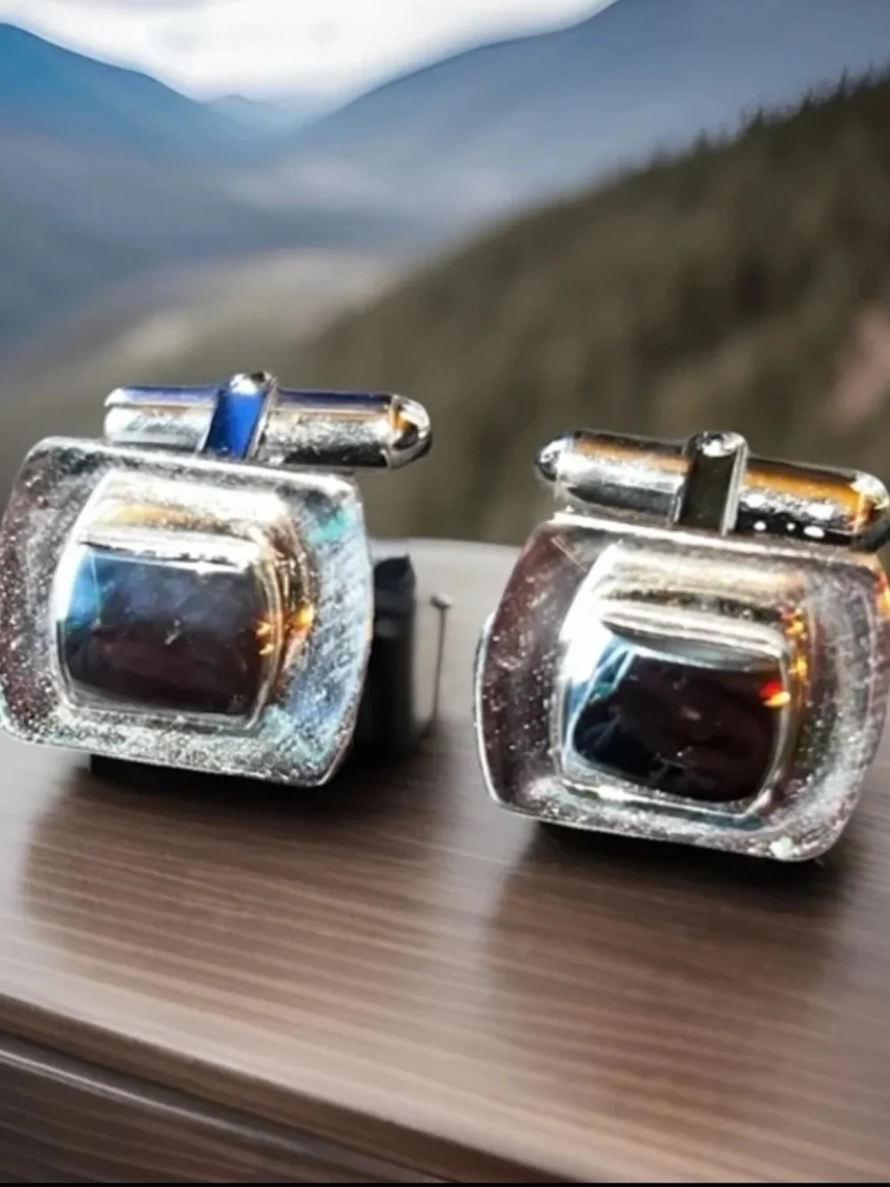 Vintage Destino Italian Sterling Silver Hematite Square Formal Cuff Links